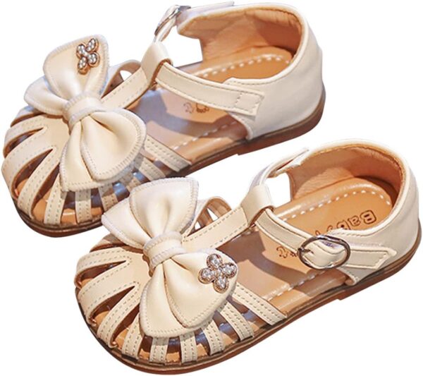 Infant Baby Girls Summer Sandals Closed Toe Bowknot Hollow Out Gladiator Roman Sandals Soft Sole First Walking Shoes Anti Slip Casual Princess Shoes for Toddlers Kids 1-6 Years - Image 3