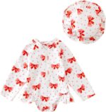 Nicoxijia Baby Girls Long Sleeve One Piece Swimming Costume Zipper Swimsuit Swimwear Bathing Suit Rash Guard with Sun Hat Set