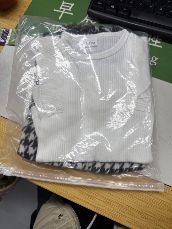 BENO TIGER Toddler Baby Girls Long Sleeve Skirt Set Solid Color Cotton Ribbed Shirt Top Plaid Suspender A-line Skirt Clothes Set - Image 3