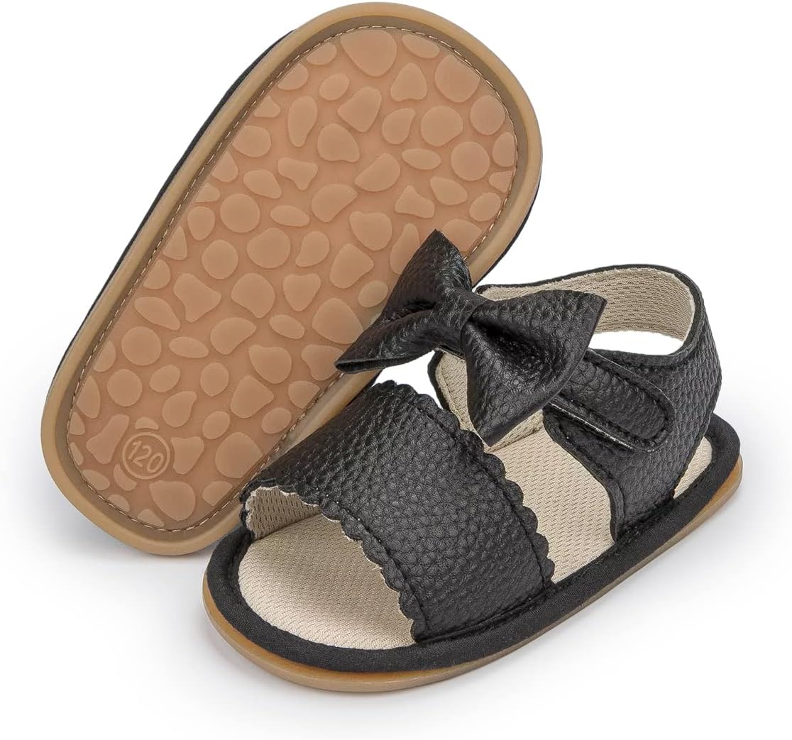 61Bg2N9SPuL._AC_SL1200_.jpg Sonsage Infant Baby Girls Boys Summer Sandals Newborn Bowknot Crib Sandal Outdoor Beach Toddler Pu Leather Soft Rubber Sole Dress Flats First Walker Shoes - Image 1