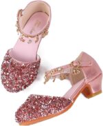 Lanivic Girls Princess Shoes Sequins Sweet Bows High Heels Wedding Party Dress Shoes Dance Bright Diamond Cosplay Christmas Festival Shoes Pink Blue Purple Gold Silver - Image 4