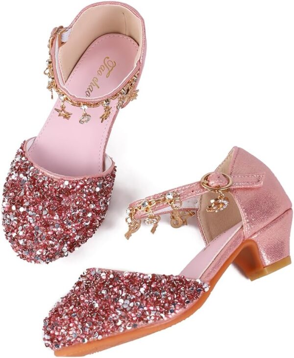 Lanivic Girls Princess Shoes Sequins Sweet Bows High Heels Wedding Party Dress Shoes Dance Bright Diamond Cosplay Christmas Festival Shoes Pink Blue Purple Gold Silver - Image 4