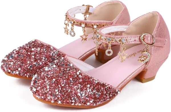 Lanivic Girls Princess Shoes Sequins Sweet Bows High Heels Wedding Party Dress Shoes Dance Bright Diamond Cosplay Christmas Festival Shoes Pink Blue Purple Gold Silver - Image 3
