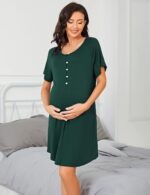 Uniexcosm Women's Maternity Nightdress Button Breastfeeding Nightwear Soft Nursing Nightgown for Pregnancy Short Sleeve Maternity Pyjamas Loungewear - Image 4
