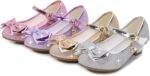 ZOFIS Girl's Dress Shoes Girls Mary Jane Shoes Glitter Buckle Strap Bow Low Heels School Uniform Shoes Ballet Flat Party Flower Girl Wedding Bridesmaid Communion Shoes - Image 5