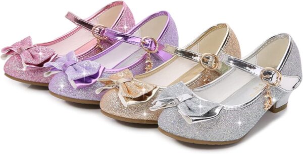 ZOFIS Girl's Dress Shoes Girls Mary Jane Shoes Glitter Buckle Strap Bow Low Heels School Uniform Shoes Ballet Flat Party Flower Girl Wedding Bridesmaid Communion Shoes - Image 5