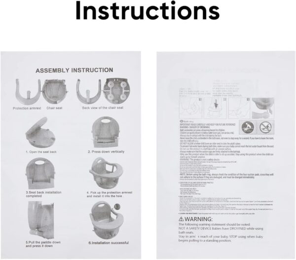 Baby Bath Seat - Non-Slip Baby Bath Chair, Bath Seat with Suction Cups, Foldable Bath Seat for for and Girls Aged 6 to 18 Months, Safe Bath Support - Image 4