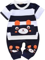 Children's Clothing Set Clothing Sets for Baby Boys Girls: Striped Print Cotton T-Shirt Top + Little Bear Printed Shorts Long Trousers Bloomers Trousers 2-Piece Clothing Set