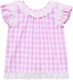 Freebily Baby Girl Summer Clothes Lace Trim Tops Bloomers Set 2Pcs Toddler Plaid Outfit - Image 4
