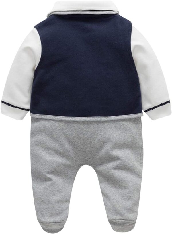 FamukaBaby Boys Romper One-Piece Suit Gentleman Jumpsuit Bow Tie Cotton Formal Outfits - Image 2