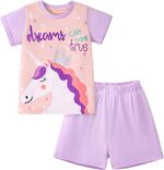 TCWWBB Toddler Girls Summer Short Outfits Clothes Set Kids Unicorn Bunny Animal Print Short Sleeve Cotton T-Shirt Dresses Tops and Shorts 2 Piece Crewneck Sleeveless Clothing Set Age 1-7 Years Old