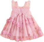 Toddler Baby Girl Summer Butterfly Wings Dress Sleeveless Princess Tutu Dress Fairy Layered Ruffle Birthday Dresses