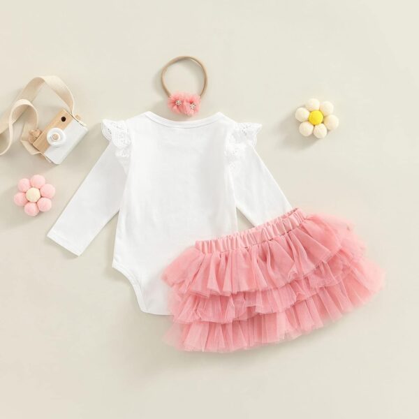 Domisola Baby Girls My 1st Birthday Outfits Sleeveless Floral Lace Romper + Tutu Skirt + Headband Set - Image 6