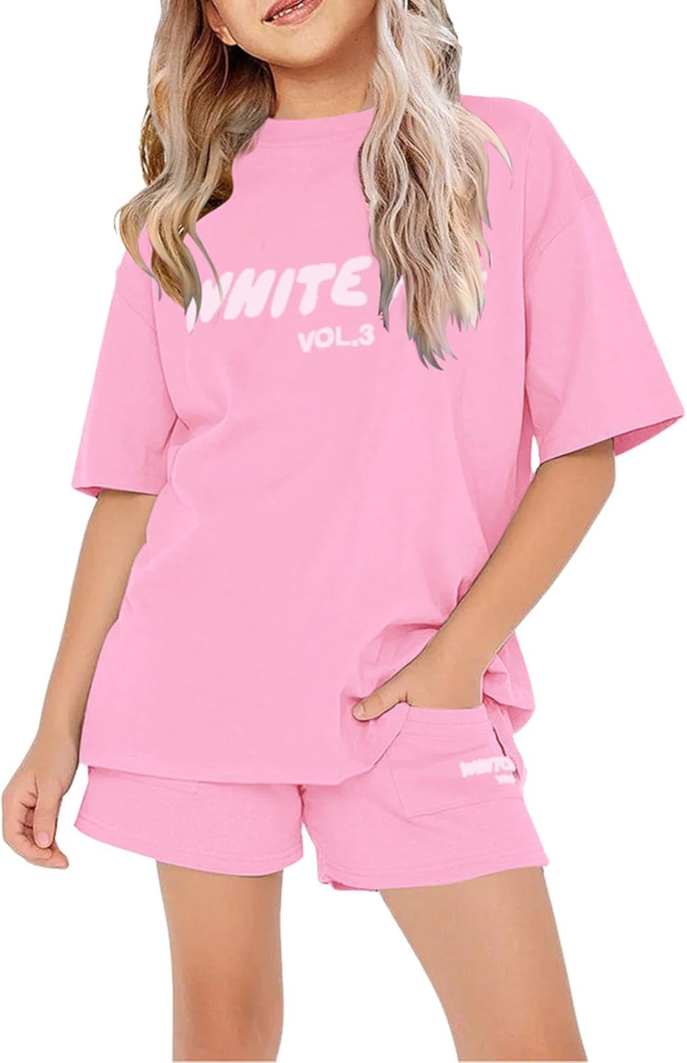 61ESh5r0KL._AC_SL1500_.jpg Girls Tracksuit Set Kids Trendy T-shirt + Shorts 2 Piece Outfit Summer Fashion Short Sleeve Fox Letter Print Tops with Loose Jogger Shorts Y2k Activewear Casual Sweatshirt Gym Set UK - Image 1