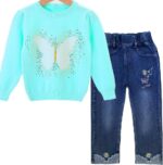 Peacolate 18Months-10T Little Big Kids Girls Clothing Sets 2pcs Top Cotton Knitted Sweater Pullover with Denim Jeans