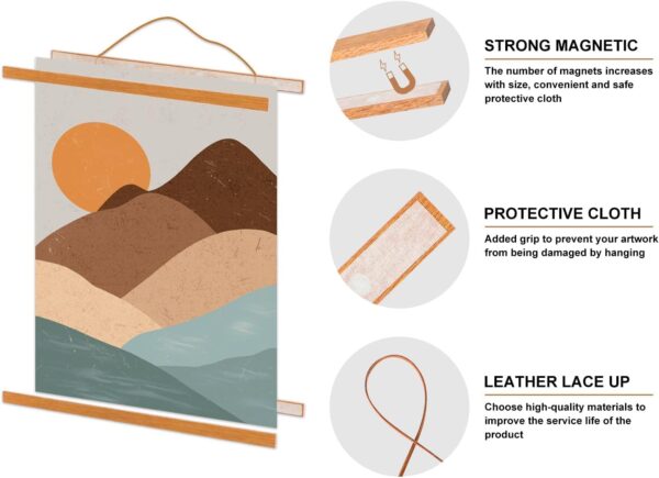 Benjia A4 Poster Frame Frames, Magnetic Light Wood Wooden Poster Hangers Hanger Hanging Kit for Canvas Artwork Art Print (21cm / 8.3&quot;, Teak Colour) - Image 4