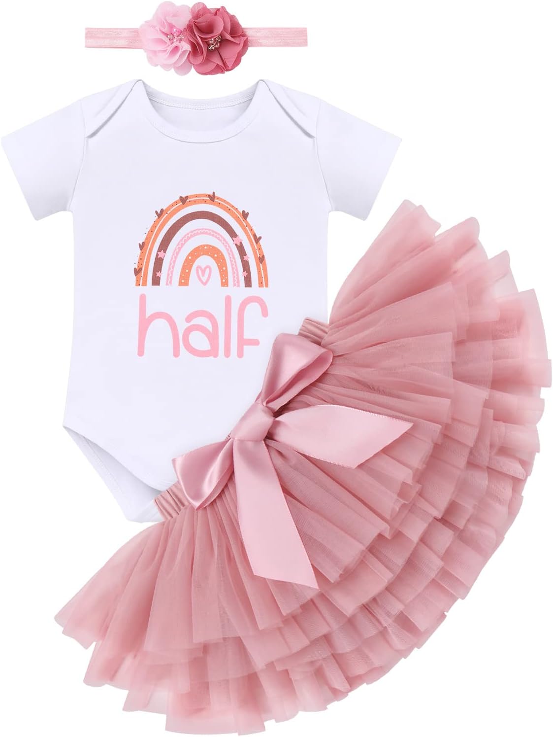 61F9JoV61L._AC_SL1500_.jpg Cake Smash Outfit 1st Birthday Girl Rainbow Romper + Tutu Skirt + Headband 3pcs Set Two Year Old Girl Dress Photo Shoot Clothes - Image 1