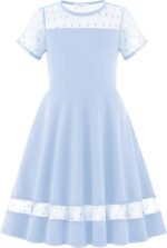 Arshiner Girls Dresses Festival Kids Summer Mesh Dress A-Line Elegant Party Fashion Dresses Casual Short Sleeve Dresses for Girls 5-13 Years