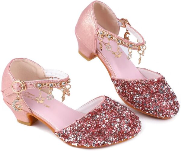 Lanivic Girls Princess Shoes Sequins Sweet Bows High Heels Wedding Party Dress Shoes Dance Bright Diamond Cosplay Christmas Festival Shoes Pink Blue Purple Gold Silver - Image 6