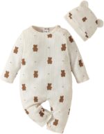 Baby Boy Romper Cute Bear Print + Bear Hat for Infant Baby Boy Outfit Set