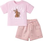 Toddler Girls Summer Short Outfits Clothes Set Kids Cute Unicorn Bunny Rainbow Animal Print Short Sleeve Cotton T-Shirt Tops and Shorts 2 Piece Crewneck Clothing Set Age 1-7 Years Old