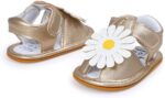 FANSU Summer Baby Sandals, Simple Fower Style Comfortable Toddler Princess Infant Baby Sandals Newborn Shoes for 0-18 Months Anti-Slip Soft Sole Velcro First Walking Shoes (11cm / 3-6 month,Gold) - Image 2
