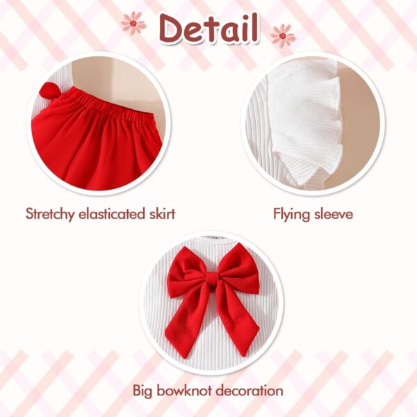 Baby Girl Clothing Set, Baby Girl Flying Sleeves Big Bowknot Decoration Carters Set, Tiny Baby Clothes Red Stretchy Elasticated Skirt Baby Girls Hat Toddler Outfit Set, 6-36 Months - Image 5