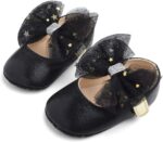 Baby Girls First Walking Shoes with Bowknot Mary Jane Shoes Moccasin Flat Shoes Elastic Band Soft-Soled Cotton Newborn Loafers Infant Toddler Prewalker Crib Shoes - Image 5