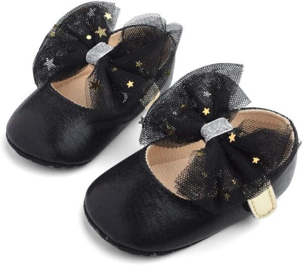 Baby Girls First Walking Shoes with Bowknot Mary Jane Shoes Moccasin Flat Shoes Elastic Band Soft-Soled Cotton Newborn Loafers Infant Toddler Prewalker Crib Shoes - Image 5