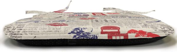 Ambesonne Tea Party Chair Seating Cushion Set of 4, London Newspaper Inspired Background with Grunge Elements Kiss Marks, Anti-Slip Seat Padding for Kitchen & Patio, 16"x16", Beige Navy Blue Red - Image 3