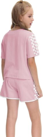 Girls Summer Clothes Kids Outfit Short Sleeve Crop Top ＋ Plaid Shorts Set Kids Sports Tracksuit - Image 3