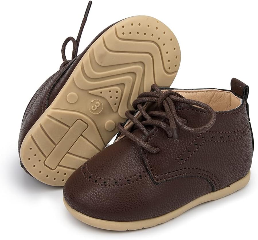 61H7JK8v8jL._AC_SL1000_.jpg Sonsage Infant Baby Boys Girls Classic PU Leather Wedding Loafers Brogue Toddler Oxford Dress Shoes First Steps Walking Flat Lazy Crib Shoe - Image 1