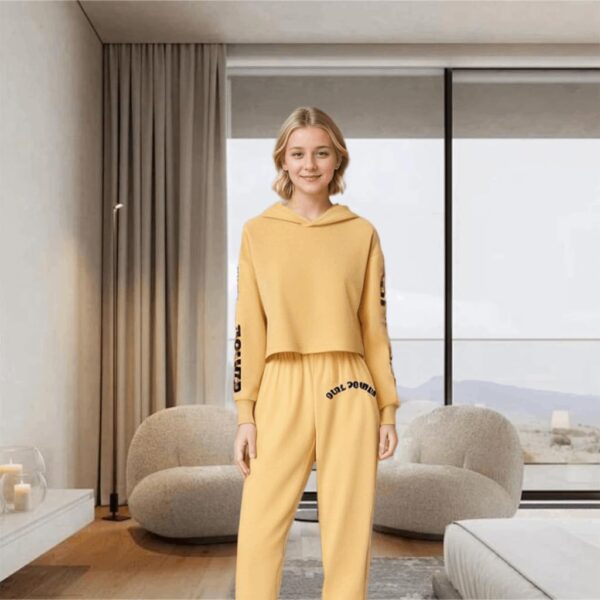 Xumplo Girl's 2 Piece Outfits Tween Girls Long Sleeve Hoodie with Pants Clothes Set Teens Brown Casual Clothing - Image 3