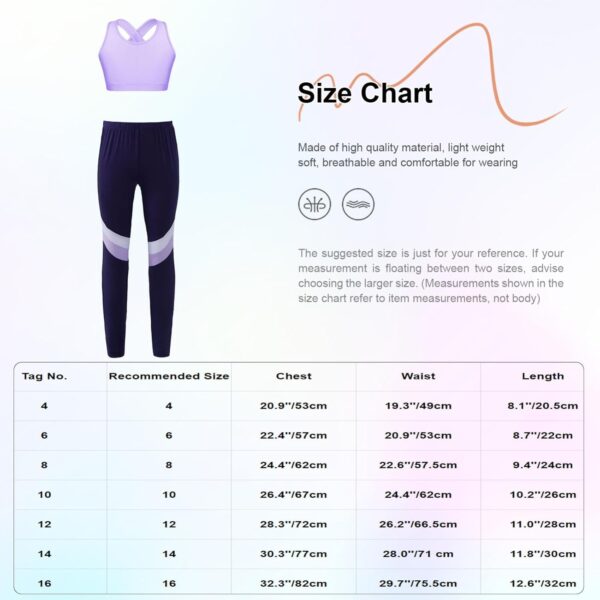 iEFiEL Kids Girls 2 Piece Outfits Crop Top Sports Bras and Athletic Leggings Set Yoga Pants Tracksuit Activewear Set - Image 3