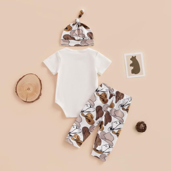 RWYBEYW Western Newborn Baby Boy Cowboy Outfit Boots/Hat/Cow Print Romper Bodysuit+Long Pants +Cap 3Pcs Summer Clothes Set - Image 4