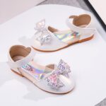 Baby Girls Dress Dance Shoes Bow Glitter Sequins Ankle 𝗟ow Heel Sandals Closed Toe Strap Toddler Kids Loafers (White, 11.5 Little Child) - Image 4