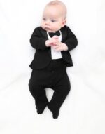 Lilax Baby Boy Gentleman Tuxedo Footie Christmas Holiday Outfit with Bow Tie - Image 2