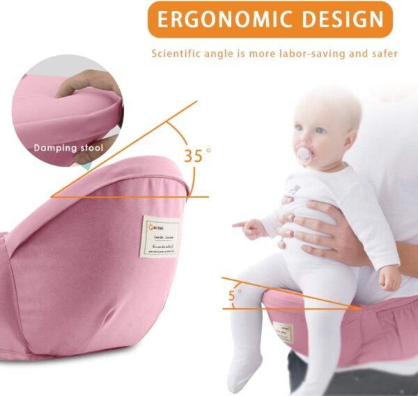 SONARIN 3 in 1 Multifunction Hipseat Baby Carrier,Front and Back,100% Cotton,Ergonomic,Easy Mom,Adapted to Your Child's Growing(Pink) - Image 3