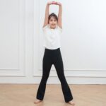 KAKU NANU Girls Flared Legging High Waisted 5-12 Years School Trousers Black Grey Yoga Pants Sports Dance Joggers Leggings - Image 3