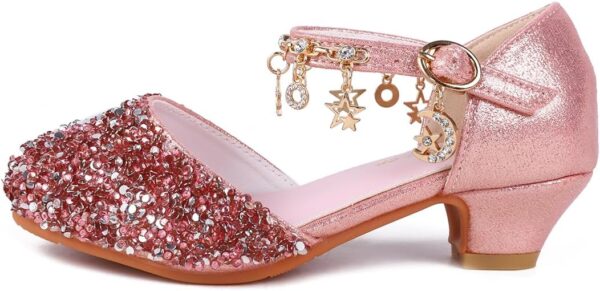 Lanivic Girls Princess Shoes Sequins Sweet Bows High Heels Wedding Party Dress Shoes Dance Bright Diamond Cosplay Christmas Festival Shoes Pink Blue Purple Gold Silver - Image 2