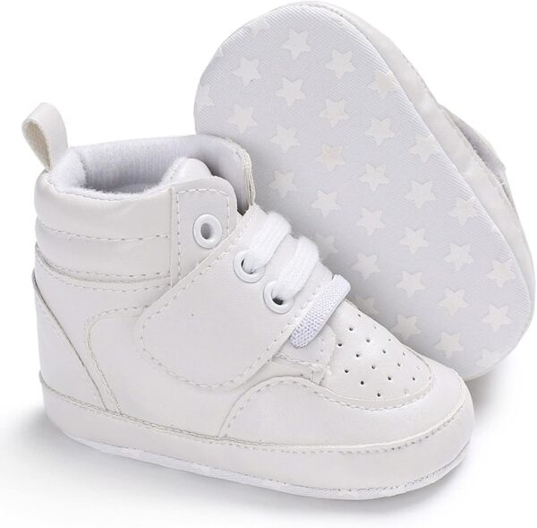 Spring And Summer Children Baby Toddler Shoes Boys And Girls Floor Sports Shoes Flat Bottom Breathable Light High Top Solid Color Baby Boy Boots (White, 0-6 Months) - Image 5