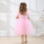JiAmy Girls Dresses Ruffle Short Sleeve Square Neck Backless Tulle Puff Dress Kids Wedding Elegant Princess Dress Clothes for Girl 18 Months-7 Years - Image 3