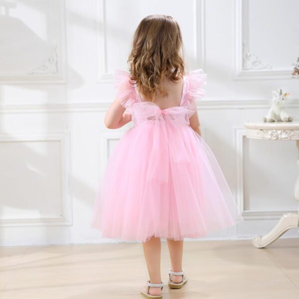 JiAmy Girls Dresses Ruffle Short Sleeve Square Neck Backless Tulle Puff Dress Kids Wedding Elegant Princess Dress Clothes for Girl 18 Months-7 Years - Image 3