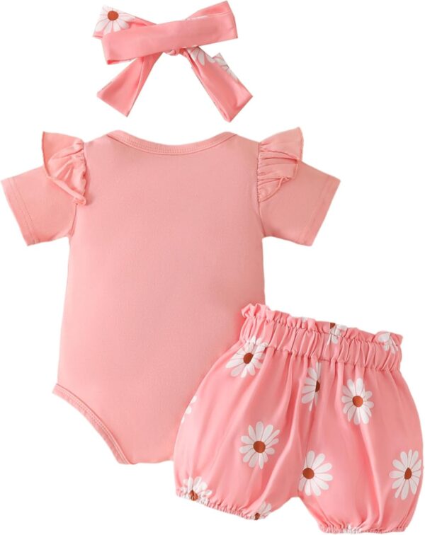 Oyolan Baby Girls Summer Clothes Short Sleeve Bodysuit and Floral Shorts Bloomers Headband Outfits - Image 2