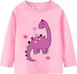 CEWW Girls Kids Long Sleeve T-Shirt Toddler Tops 100% Cotton Cat Dinosaur Unicorn Flamingo Butterfly Crewneck Tee Shirts Clothes Age 1-7 Years Old