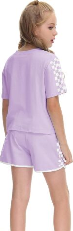 BOVOSHA Girls Summer Clothes Kids Outfit Short Sleeve Crop Top ＋ Plaid Shorts Set Kids Sports Tracksuit - Image 3