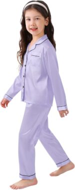 SWOMOG Kids Silk Satin Pyjama 4 Pcs Girls Boys Silky Pyjamas Set Button-Down PJs Sets Soft Long & Short Sleeve Sleepwear Teenage - Image 4