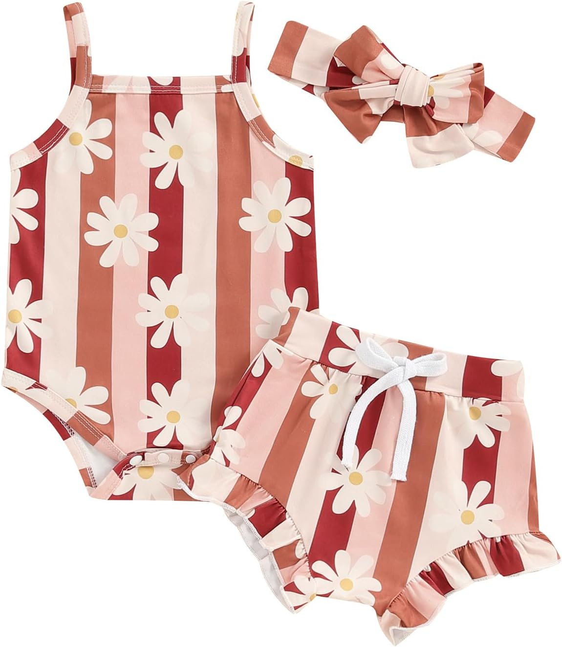 61JWOJs5vL._AC_SL1500_.jpg Baby Girl Clothes Floral Print Sleeveless Romper Ruffle Bloomer Shorts Headband Set Infant Summer Outfits - Image 1