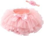 Beganly Baby Girls Soft Fluffy Ruffles Tulle Skirt with Diaper Cover Toddler Princesses Party Tutu Sets with Flower Headband