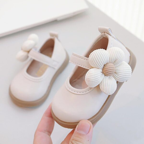 TYTUOO Toddler Little Girls Flat Sandals Flower Slip on First Walking Shoes Princess Wedding Party Mary Jane Dress Shoes (Beige, 0-3 Months) - Image 7